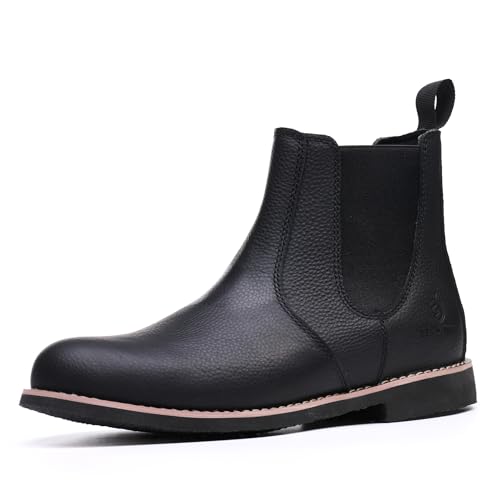 SL-Saint Hombres Botas Chelsea Clásicas Hechas a Mano Piel de Vaca Genuina Slip On Moda (Negro Cuero, Adulto, Hombre, 42, Números, Sistema tallas calzado EU, Ancho)