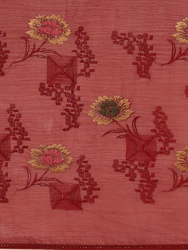Image of Panzora Women's Chiffon Embroiderd Saree With Blouse Piece