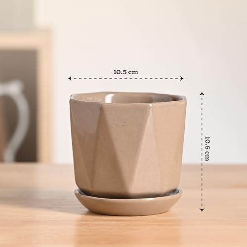 Image of UGAOO Diamond Ceramic Flower Pot for Indoor Plants, 4 Inch - Curtain Brown