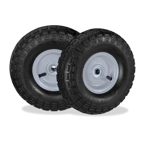 Relaxdays Set 2 Ruedas Carretilla 4.1/3.5-4, Neumáticos de Recambio, Eje de 16 mm, hasta 136 kg, 260x85 mm, Negro-Gris