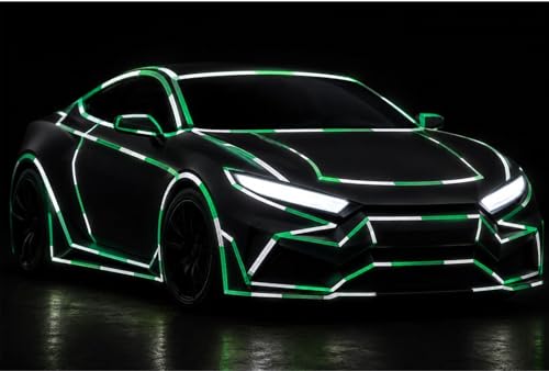 Image of WALLMATE Dual Shade Reflective Radium Strip for Car & Bike Waterproof Self Adhesive, Safety Sticker, Night Glow Tape for Helmet, Scooter & Cycle Decoration (Green-Silver, 0.5 In x 45 Mtr (1771 in))