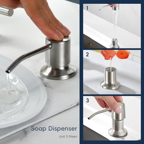 Image of Waterfall 4 Hole Kitchen Faucet with Soap Dispenser, Two-Handle 3 Modes Multifunctional Waterfall Faucet with Sprayer Stainless Steel Pull Down Kitchen Sink Faucets (Brushed Nickel)