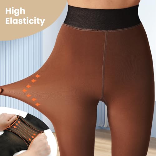 Image of Caprilite 2 Pairs Women Fleece Lined Tights-Fake Translucent Leggings High Waist Pantyhose Sheer Thick Warm Tights For Women
