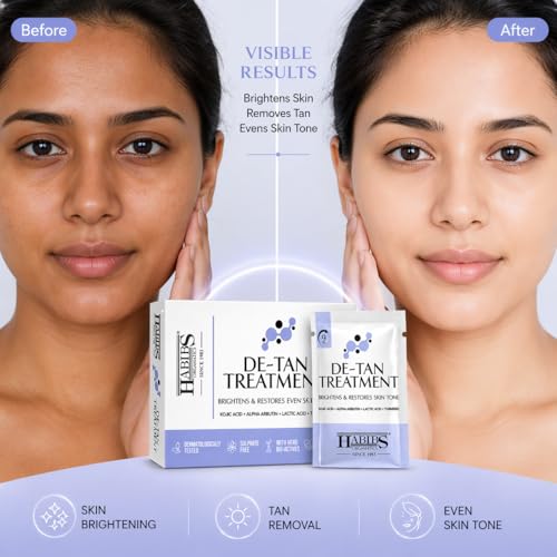 Image of Habibs De-Tan Treatment Kit Skin Brightening & Tan Removal Evens Skin Tone Salon Professional Formula Suitable for All Skin Types 12g X 6