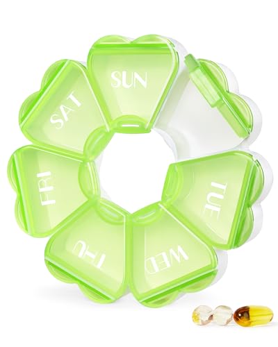 Image of MOLN HYMY Large Weekly Pill Box 7 Day, Cute Pill Case Organizer 1 time a Day, Floral Pill Container Once Daily, Pretty Medicine Dispenser for Vitamin /Fish Oil /Medication /Supplements (Green)