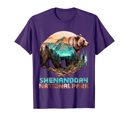 Shenandoah National Park Alaska Grizzly Bear Mountain Hike T-Shirt, Men, Purple, Medium