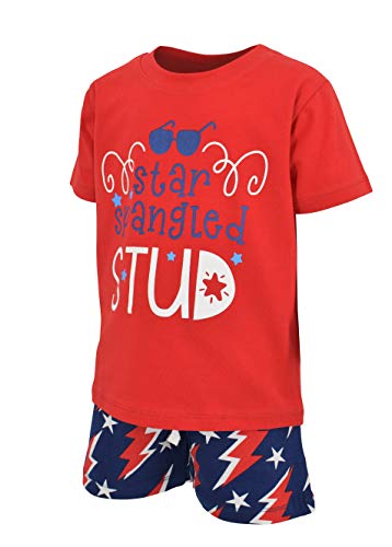 Image of Boys 2pc Shorts Set Outfit Short Sleeve Shirt with Bold Applique Print and Shorts