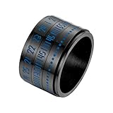 OAKKY Men's Stainless Steel Luminous Glow Lucky Dice Arabic Blue Numbers Spinner Rings Rotatable Calendar Clock Biker Band Black Size 8