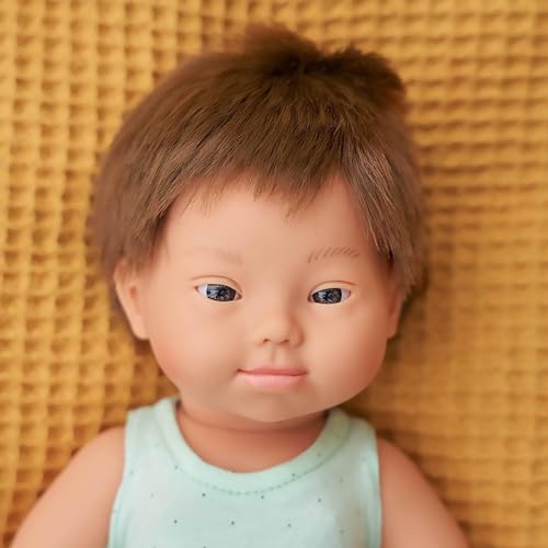 Image of Miniland Doll 15'' Caucasian Boy with Down Syndrome (Box) - Made in Spain, Anatomically Correct, Quality