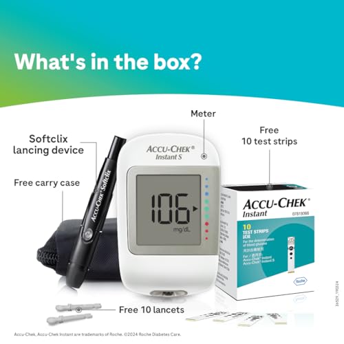Accu-Chek Instant S Glucometer with Free Test Strips, 10 Count (White)