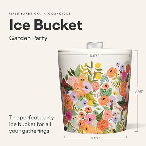 Image of Corkcicle Insulated Ice Bucket with Lid - Stainless Steel - 100 oz - Garden Party Cream