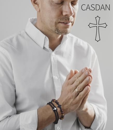 CASDAN 9Pcs Cross Bracelets for Men 8mm Christian Easter Cross Beaded Bracelet Inspirational Faith Based Religious Jesus Bracelets Gifts3