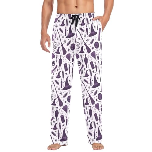 Men's Halloween Witch Pajama Pants with Pockets - Straight Fit Cotton Sleep Bottoms for Lounge & Nightwear#599