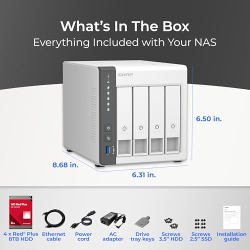 Image of QNAP 4 Bay NAS with 24TB Storage Capacity, Preconfigured RAID 5 WD Red Plus HDD Bundle, 2.5GbE Ports (TS-433-4G-48WD-US)