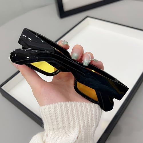 Image of IKANOO Square Thick Frame Sunglasses for Women Men Retro Rectangle Sunglasses Trendy Chunky Eyewear Black Shades