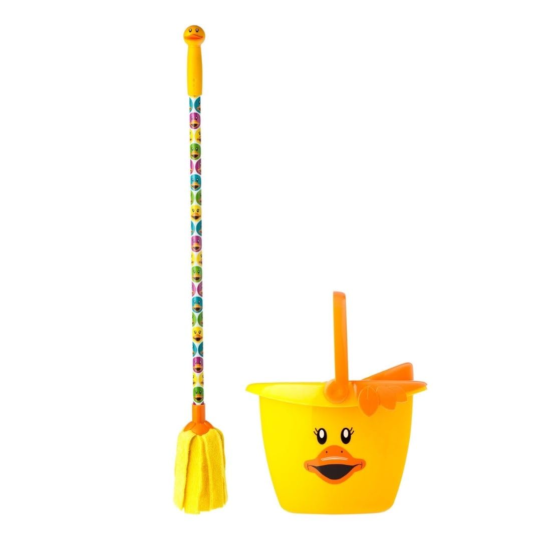 Vigar - Set de Fregar para Niños - Fregona y Cubo Infantil - 25 x 19 x 71 cm - Vigar Duck - Cubo de Polipropileno - Palo de Fregona de Acero - Amarillo