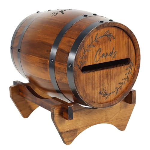 Jokapy Boîte de rangement en bois pour cartes de mariage en forme de baril de whisky - Housse de rangement pour argent - Housse pour mariage, douche nuptiale,...