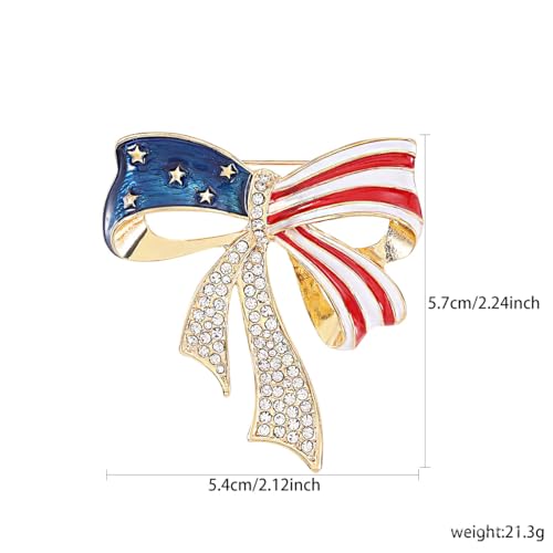 Image of American Flag Brooch Pin for Men Women Rhinestone Crystal Elephant Commemorates Brooch Pin American Independence Day Brooch for Men