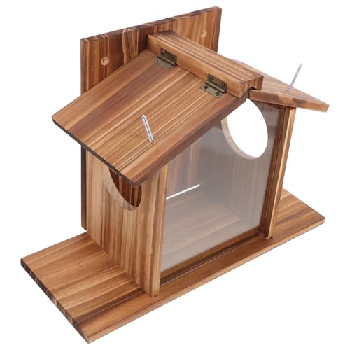 INOOMP 木製リスフィーダー リス用給餌器 屋外用リス餌箱 シンプルデザイン 耐久性収納ホルダー ガーデン用リスフィーダー