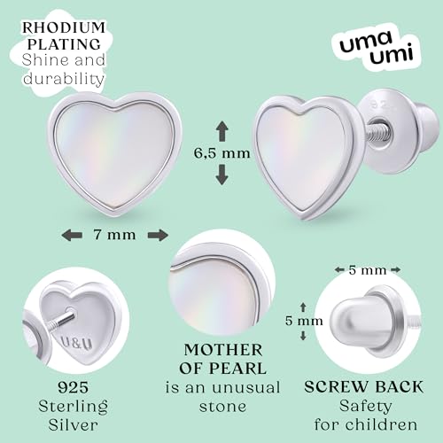 925 Sterling Silver Heart Pearls Stud Earrings for Girls Hypoallergenic Safety Screw Back Rhodium Plated - Heart Pearls Gifts Earrings for Baby Toddlers Little Teens Kids Jewelry2