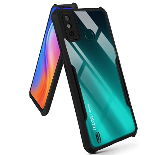 Image of Jkobi Back Cover Case for Tecno Spark Go 2020 | Go 2021 (Crystal Glass Back | Camera Protection | Shockproof Bumpers | Professional Black)