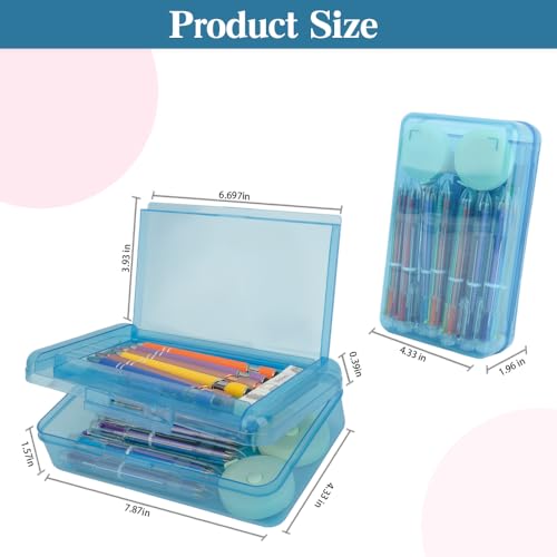 Image of Pencil Case Box, Navy Blue Double Layer Large Capacity Plastic Pencil Boxs, Hard Pen Case with Snap-tight Lid,Storage Art Craft Box Marker Organizer for Kids Boys Girls Offices Back to School Supplies