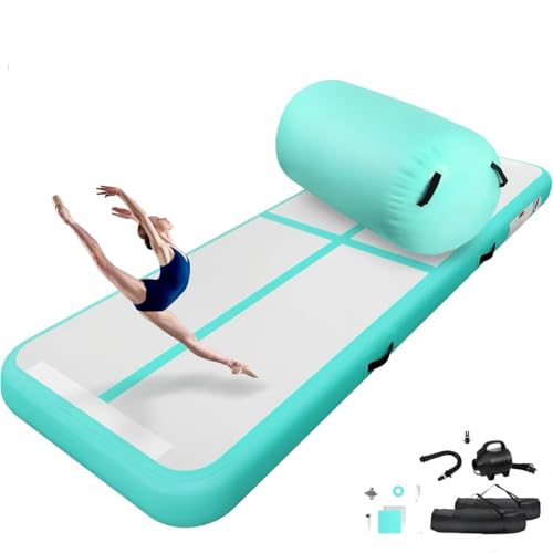 airtrack matte 10cm Hoch professionelle Tumbling Matte with air rolle turnen Gymnastikmatte Turnmatte with 100x60cm Air Roll | Aufblasbare Trainingsmatte mit elektrischer Luftpumpe Green 3m