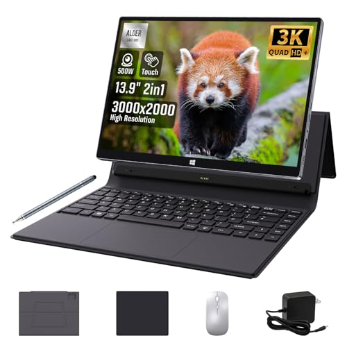 BINTEC 13,9'' 2 in 1 laptops,Convertible Touchscreen Tablet，in tel N95 (up to 3.4 GHz),16GB RAM 512 SSD,3K (3000 * 2000) IPS Touchscreen, Tablets with Keyboard,USB*2,BT5.0, (Silver, 16GB+512GB)