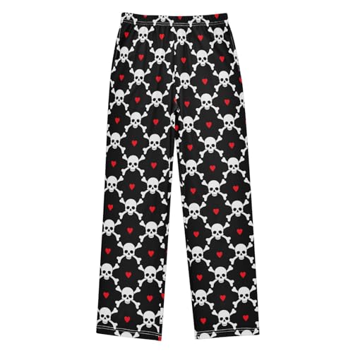 Skull Sweet Love Boys Long Pants Soft Trousers Elastic Waist Kids Lounge Bottoms with Pockets S-XL