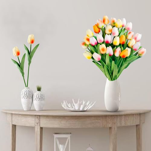 Image of Sggvecsy 30 Pcs Fake Tulips Artificial Flowers Real Touch PU Faux Flowers Tulip Stems for Wedding Floral Arrangement Spring Bouquet Home Party Office Decorations for Mother's Day (Multi Colors)