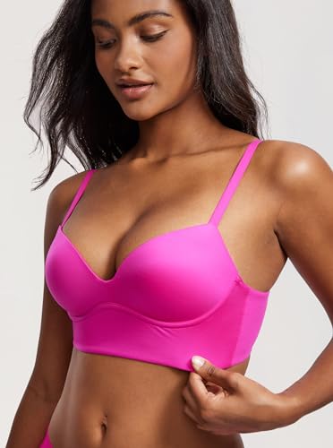 Image of DOBREVA Women's Push Up Wireless Bra Padded T Shirt Bras No Underwire Plunge Bralette