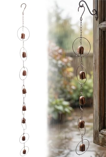 WQAPVHBG Rain Chains for Outside, Iron Hanging Decorative Rain Chains with 8 Bells, 47.2in Rain Bells for Decorating Garden and Drainage to Protect Building from Rainwater Erosion