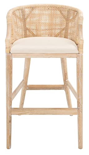 Safavieh Home Collection Brando Tropical Coastal Natural Wash Legs Cushion Solid Wood 30-inch Bar Stool (Fully Assembled)