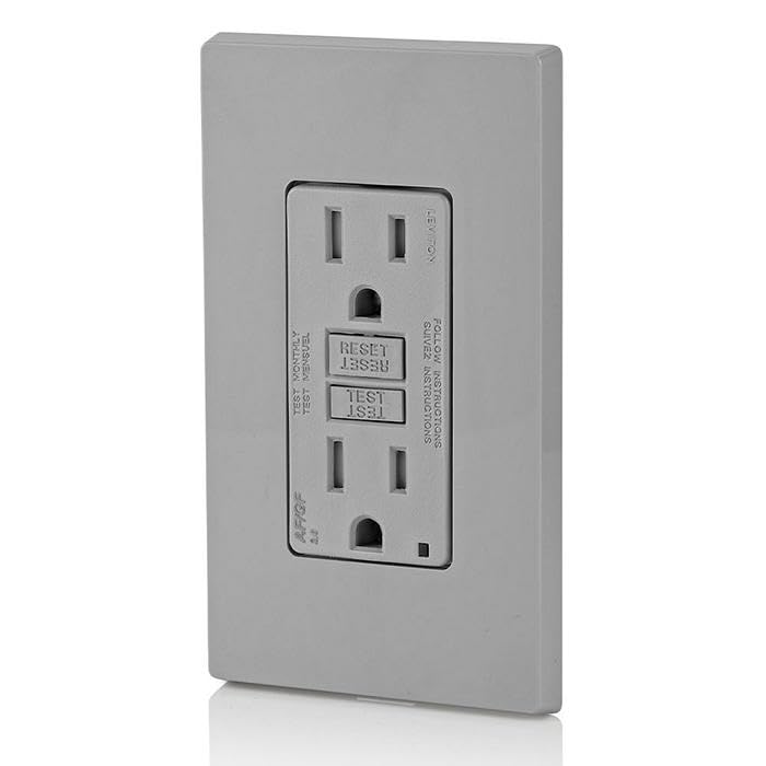 Image of Leviton Dual-Function AFCI /GFCI Outlet, 15 Amp, Self Test, Tamper-Resistant with LED Indicator Light, Protection from Both Electrical Shock and Electrical Fires in One Device, AGTR1-GY, Gray