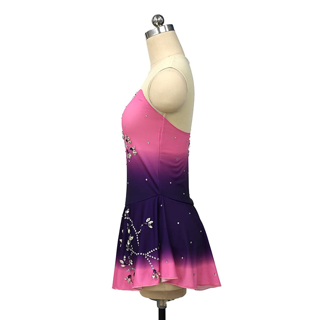 FJL Senza Maniche Viola Rosa Sfumato Vestito Body da Pattinaggio Artistico da Donna Ragazze Ginnastica Concorrenza Prestazione Abiti da Ballo