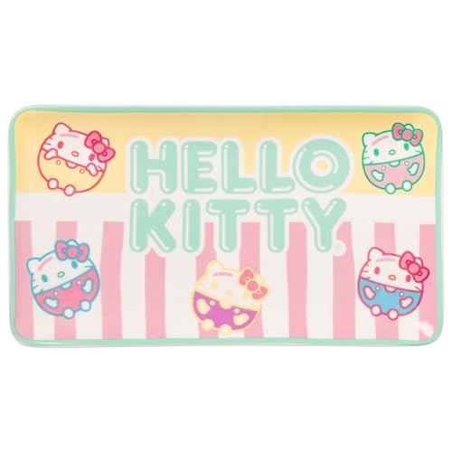 Image of Silver Buffalo Sanrio Hello Kitty Pastel Colored Ceramic Sushi Set with Dipping Sauce Dish and Matching Chopsticks