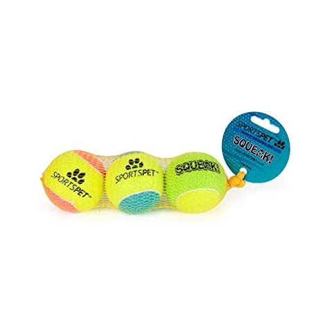 SPORTSPET TENNIS Balls for Dogs (SQUEAK Tennis), Yellow, 3 Count (Pack of 1) Cover