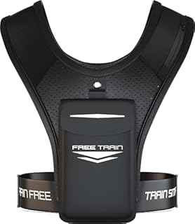 Freetrain V1 Vest - The Original Training and Running Vest Chest Phone Holder - Black - Reflective Workout Gear - Breathable, Durable, Lightweight, Water Resistant - Adjustable Waistband for Snug Fit (B0939MYHMT)