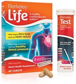 Nitric Oxide Blood Pressure Supplement & Nitric Oxide Test Strip Bundle by Berkeley Life - 60 Tablets & 50 Saliva Test Strips