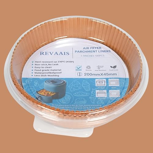 REVAAIS Non Bleached Parchment Paper Liners for Air Fryer & Baking - 7.9 Inch Rounds Pack of 100