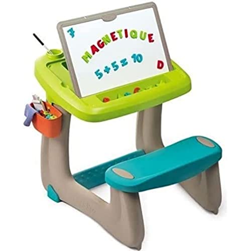 Smoby - Bureau Petit Ecolier - Bureau pour Enfant - Double Face Blanche Magnétique + Ardoise Craie - 80 Accessoires Inclus - Dès 3 Ans - 420103, Mixte