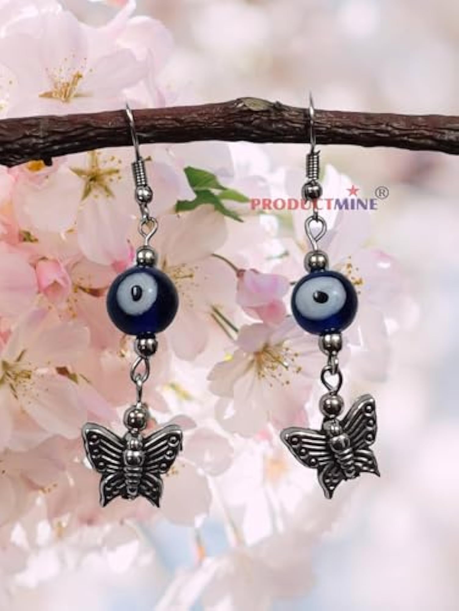 Butterfly Evil Eye Dangler Earrings for Women
