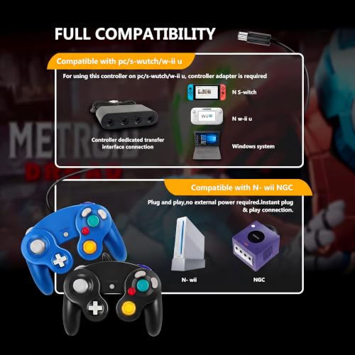 Image of FIOTOK Gamecube Controller,Wired Controller for Wii & Gamecube (Black&Blue)