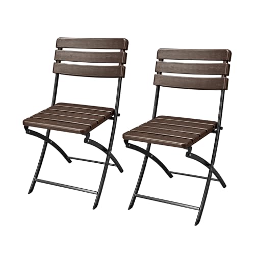 SVITA 2er Set Balkonstuhl in Holzoptik klappbar Klappstuhl Gartenstuhl Outdoor Braun