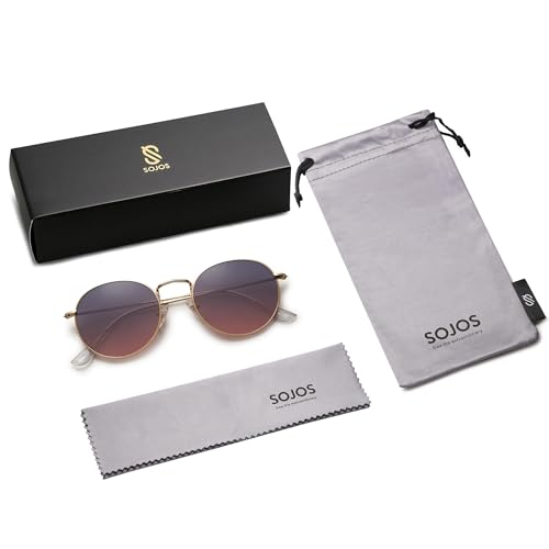 Image of SOJOS Small Round Polarized Sunglasses for Women Men Classic Vintage Shades | Lightweight Stainless Steel Frame UV400 Sun Protection Adjustable Nose Pads SJ1014