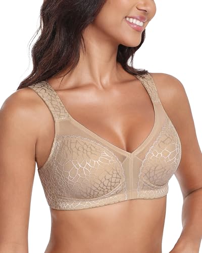 Lemorosy Damen Komfort Vollschalen Minimizer BH Ohne Bügel Ungepolstert Große Brüste Starker Halt Bügelloser Klassischer Entlastungs Bra (80C, Braun) 2