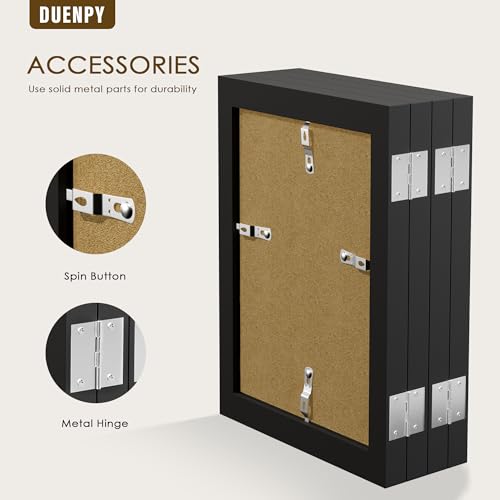 Image of DUENPY 4 Folding 5x7 Accordion Wood Frame Plexiglass Black | Constructed With Engineered Wood And Plexiglass, Elegant Ornament For Desktop Photo Display