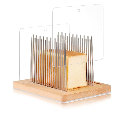 Cortador de pan, guía de corte de acero inoxidable con ancho ajustable y guía de disco de madera, plegable, para pan casero y suelos ácidos