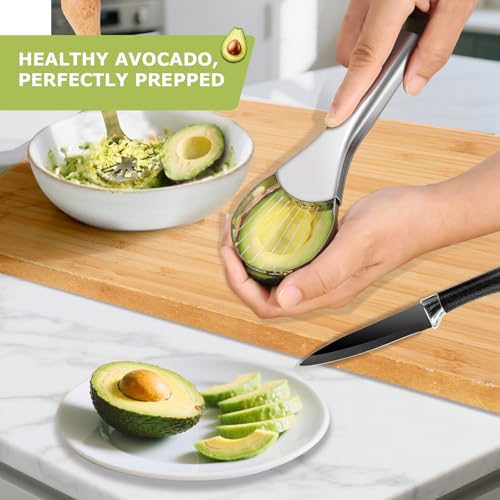 Avocado Slicer Tool,Stainless Steel Avocado Cutter Tool Set,Contains Avocado Knife,Avocado Masher and Fruit Knife,Used for Avacado Cutting and Peeling,is the Essential Masher Kitchen Tool.