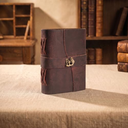 Image of LEATHER VILLAGE Leather Journal for Women & Men - Vintage Leather Bound Journal with Lock - Book of Shadows, Writing & Travel Journal - 200 Pages Handmade Deckle Edge Watercolor Paper -6 inchx4''-Fuchsia